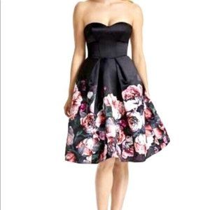 Truly Zac Posen Sz. 4 Floral Strapless Short Fit and Flare Dress Sweetheart Neck